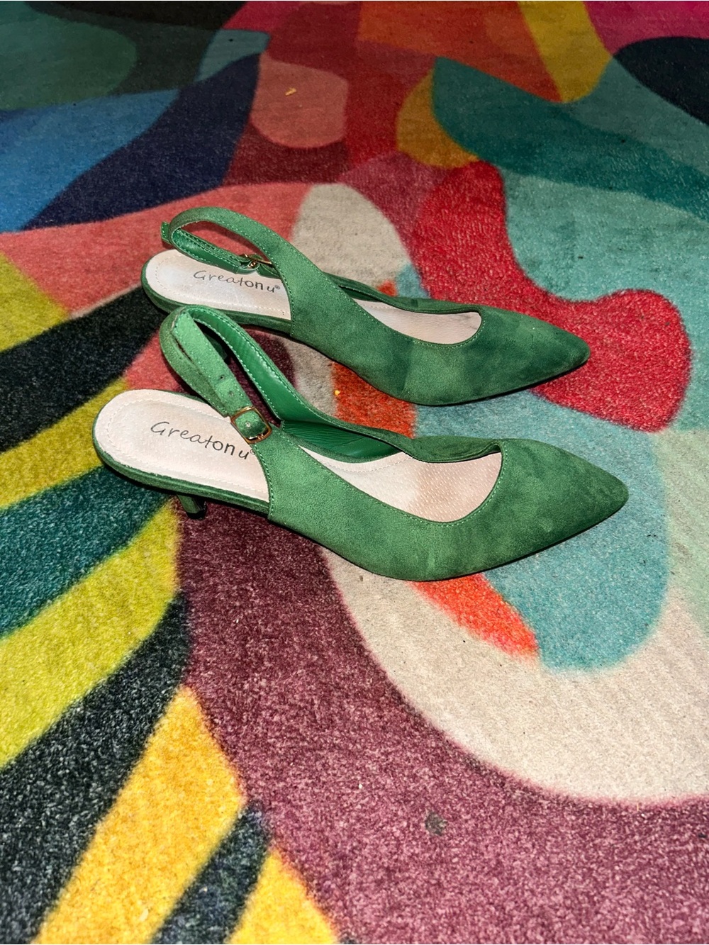 Green Suede Slingback Pointed Toe Pumps - Picture 3 of 5